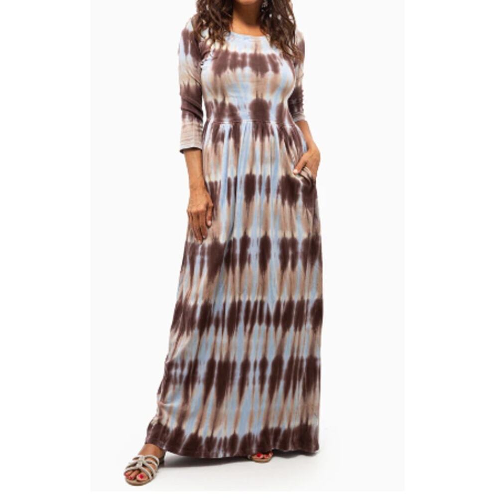 NWT Raquel Allegra Ballerina Maxi Dress in Grey Hills Forms Tie Dye Size 0 Blue